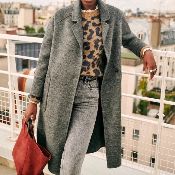 Sezane | Jackets & Coats | Sezane Mini Grey Tiles Belt Coat Nwt